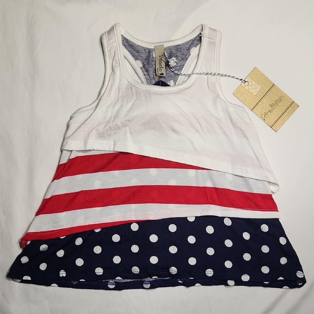 Pomelo Girls Patriotic 4th of July Dress – USA Flag Style NWT Bow NEW